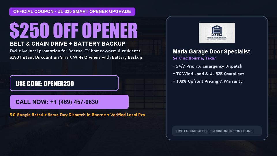 Maria Garage Door Specialist $250 OFF Premium LiftMaster Opener Installation in Boerne, TX